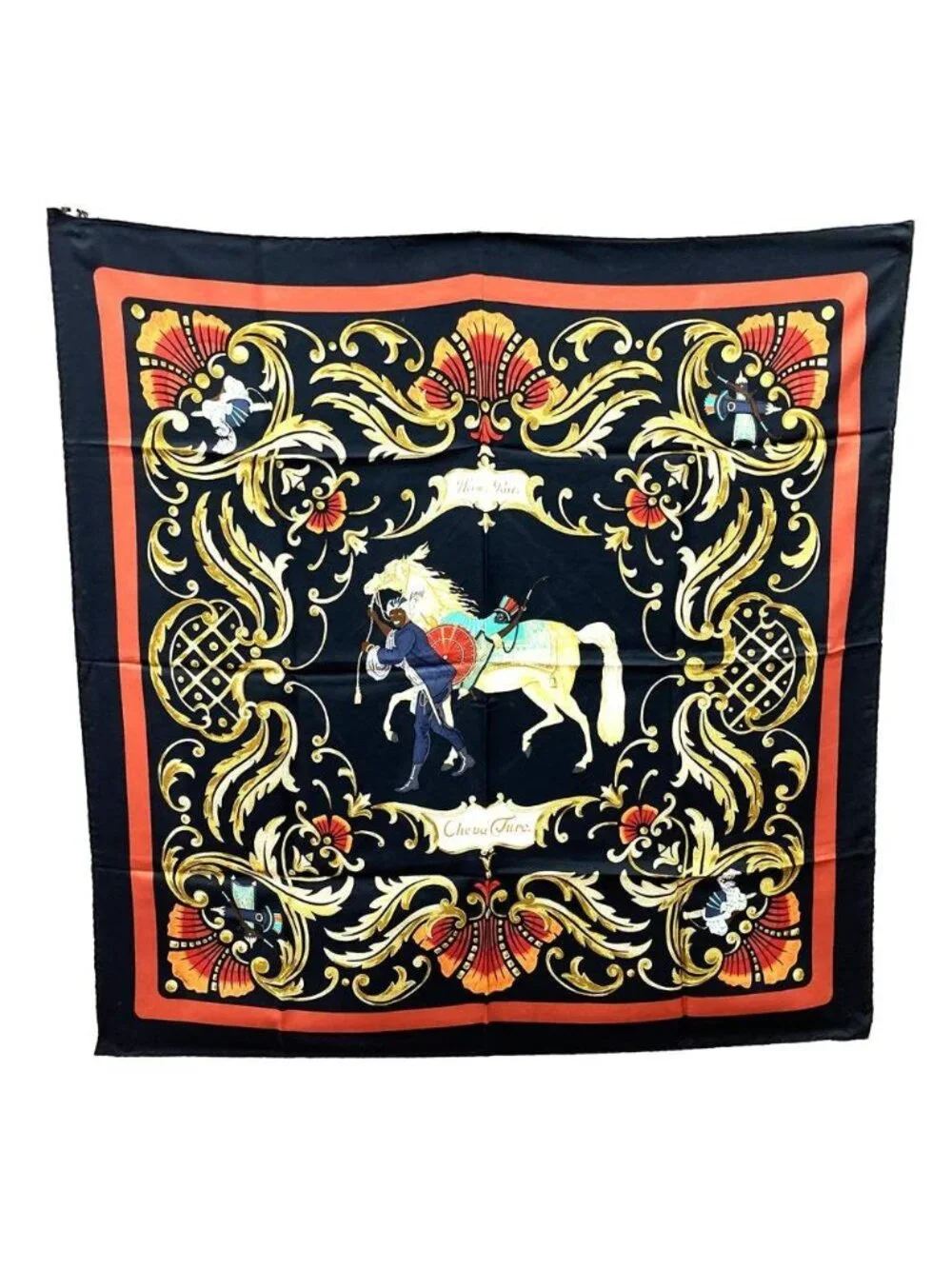 Hermes Carre 90 Scarf Cheval Turc Turkish Horse Black